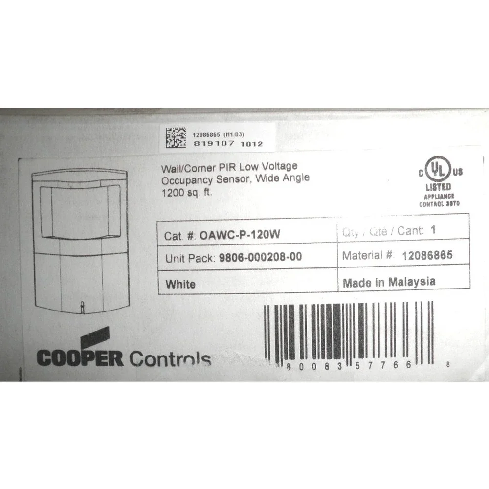 1200 sf. DC Passive Infrared Occupancy & Vacancy Sensor Wall Corner Mount, White
